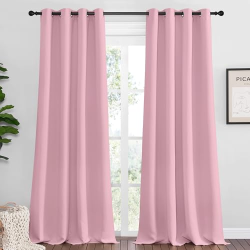 NICETOWN Blackout Curtains 55" x 120" - Sound Reducing & Thermal Insulating Pink Panels
