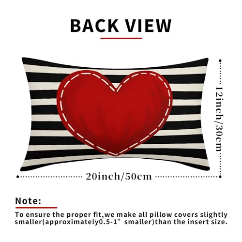 Valentine's Day Heart Lumbar Pillow Covers, 12x20 Inch Black & White, Set of 2