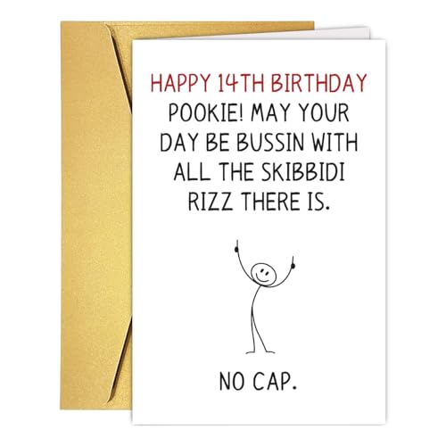 Funny 14th Birthday Card with Gen Z Slang - Premium Quality