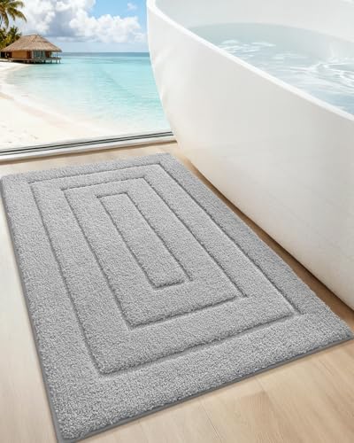 Color&Geometry Ultra Soft Grey Bath Mat 17"x30" - Absorbent & Non-Slip