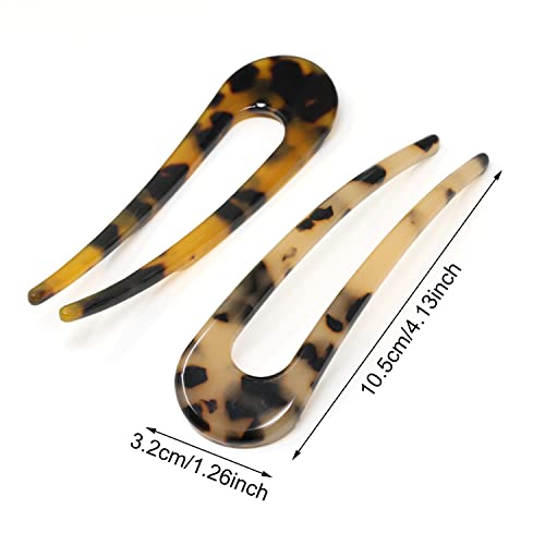 yueton 2PCS U Shaped Acetate Hair Sticks Vintage Tortoiseshell Hair Fork
