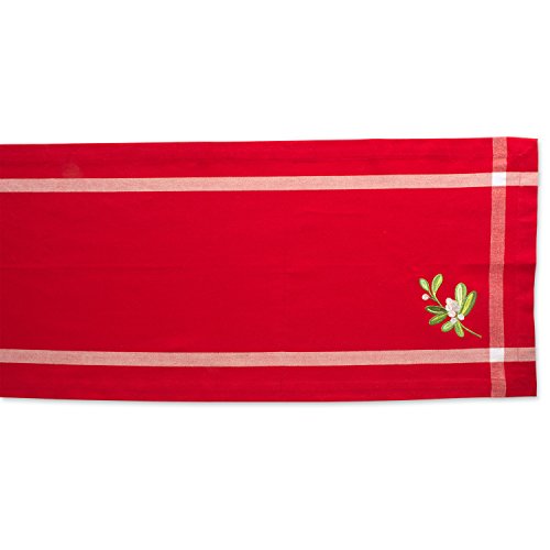 Embroidered Mistletoe Table Runner - 14x72 Inches, Cotton, Holiday Decor
