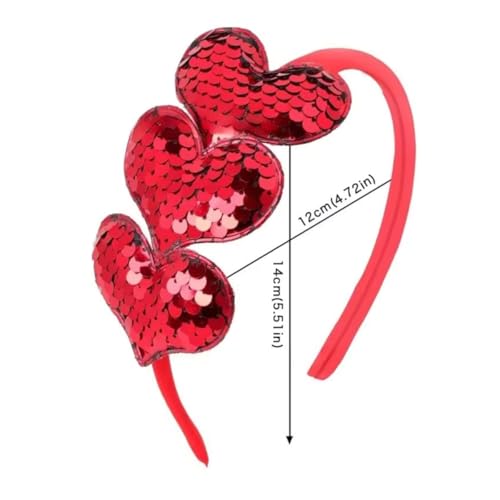 Red Sequin Heart Headband Glitter Love Hair Hoop for Valentine Day