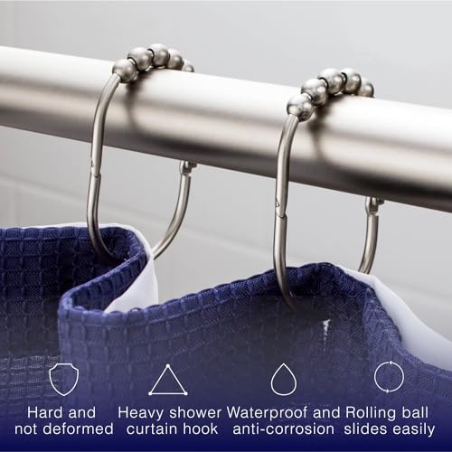 Brushed Nickel Shower Curtain Rings Set of 12 - Rustproof Stainless Steel
