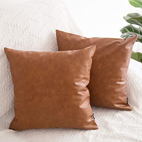 Faux Leather Throw Pillow Covers 18x18 Inch - Set of 2