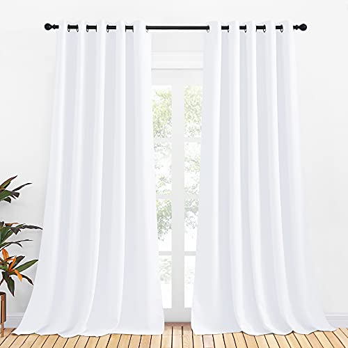 NICETOWN White Grommet Curtains - 70"W x 95"L, Set of 2 Light Filtering