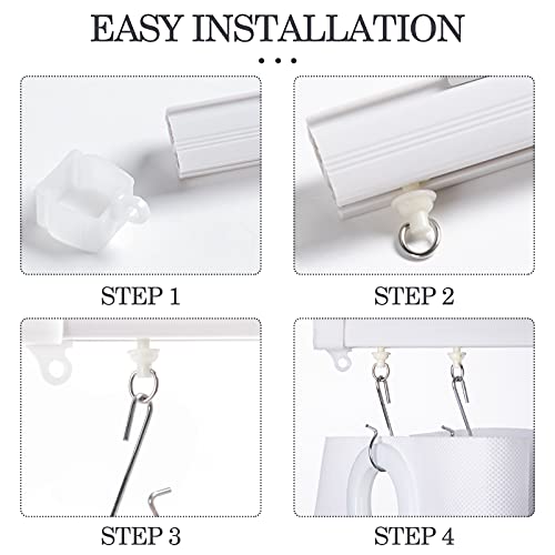 Jetec Shower Curtain Track Gliders and Hooks Set, White, 60-Piece Pack