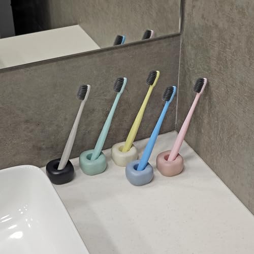 ABAZANA Green Matte Ceramic Mini Toothbrush Holder - Pack of 2, Compact & Quick Drying
