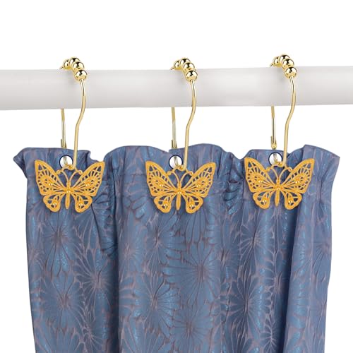Framendino Gold Butterfly Shower Curtain Hooks - 12 Pack Stainless Steel