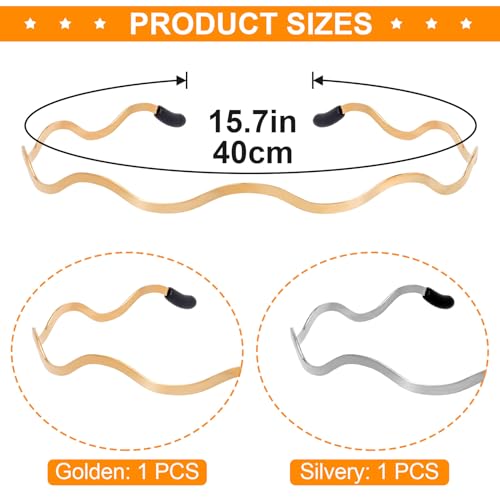 Metal Wavy Headbands for Women - Gold and Silver Hair Accessories 2 Pcs