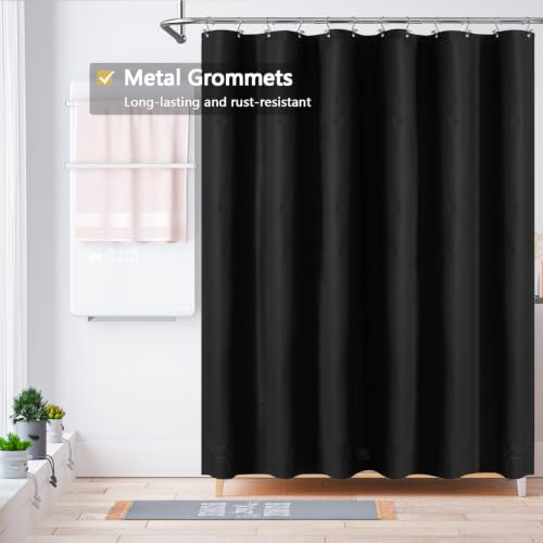 LLSCL Black Fabric Waterproof Shower Curtain Liner Hotel Quality 72x72 with Rust-Resistant Grommets