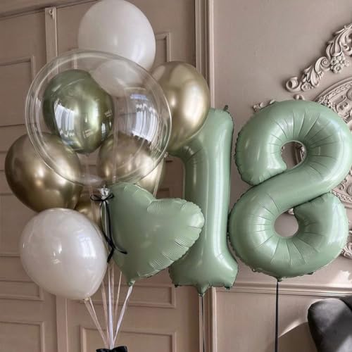 Sage Green Number 8 Balloon Set with Gold Confetti - 40" & 12"