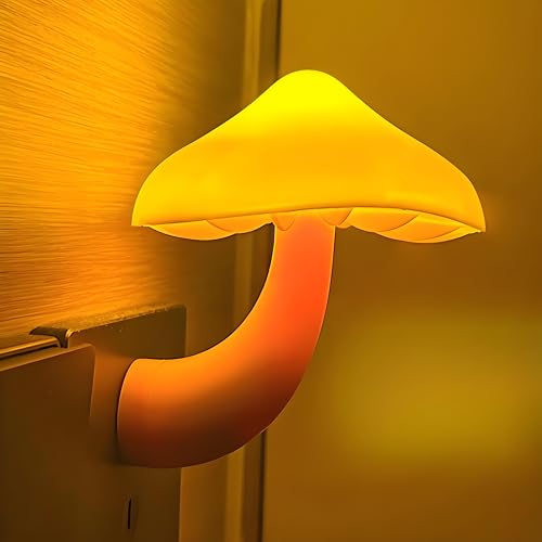 ZEZHOU Warm Yellow Mushroom Night Light - 2-Pack Plug-In Sensor Lamp
