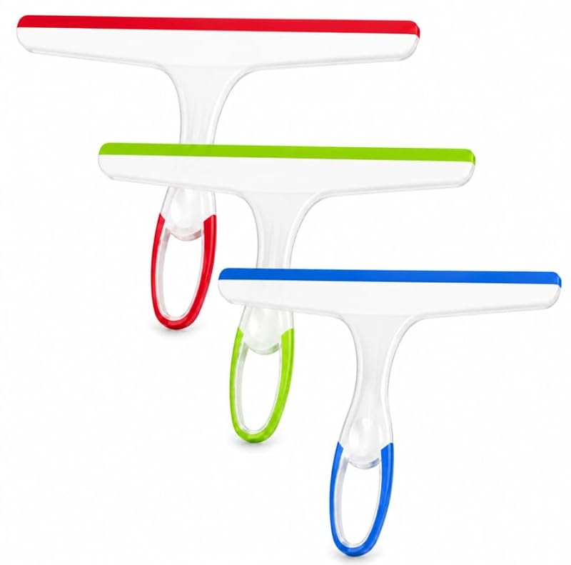 Shower Squeegee for Glass Doors - 3 Pack (Blue, Green, Red)