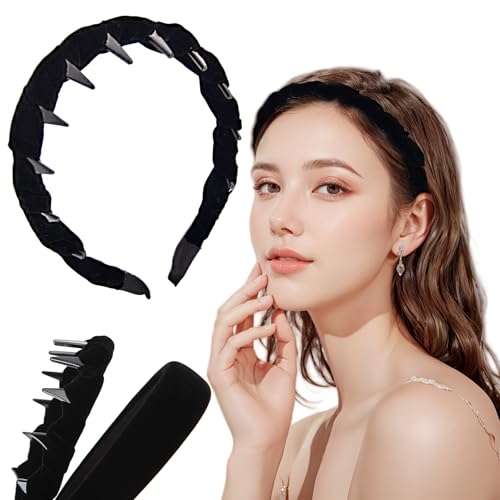 Black Velvet Padded Headbands 3-Piece Set Non-Slip Hair Hoops for Women