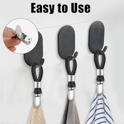 Black 6-Piece Metal & Cotton Kitchen Towel Clips - Versatile & Durable