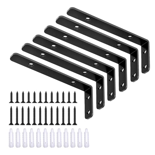 LSK 5x2 Inch Black L Bracket - 6 Pack Shelf Support, 42lb Load