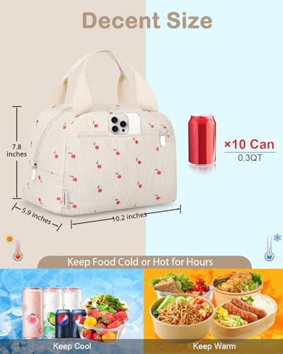 8L Cherry Insulated Lunch Tote Bag for Women - Lightweight & Stylish