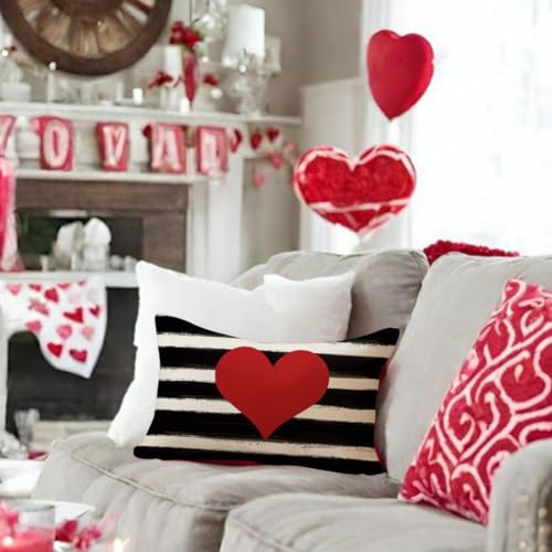 Valentine's Day Outdoor Pillow Covers 12x20 Inch Red Heart