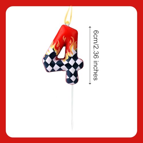 Number 4 Racing Car Birthday Candle, Black and White Checkered Wax Candle