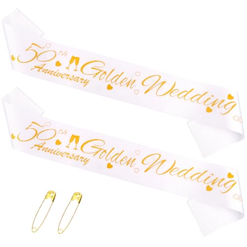 50th Wedding Anniversary Sash Set - Elegant Golden Design