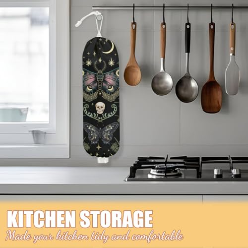 Gothic Moth Butterfly Plastic Bag Holder - Wall Mount Grocery Organizer 0201