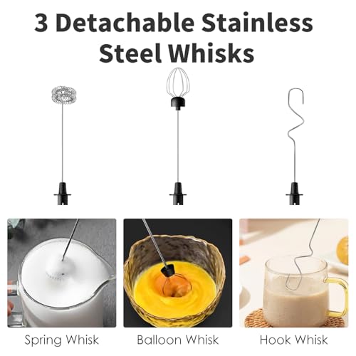 Styuanmmy Rechargeable Milk Frother, Black 3-Speed Electric Handheld Mixer