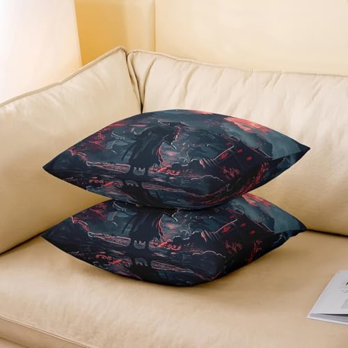 Jejeloiu Red Black Japanese Throw Pillow Covers Set of 2 16x16 Inches