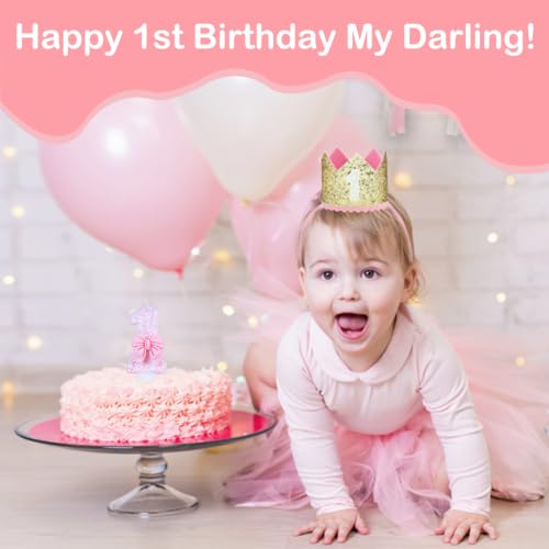 Ceya Pink Bowknot Number 1 Birthday Candle for Cake Topper