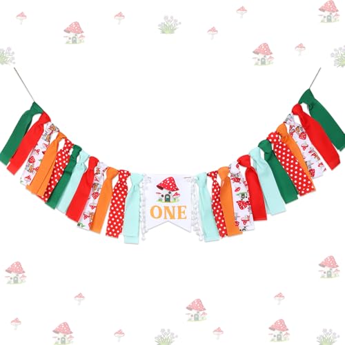 Red Mushroom 1st Birthday Highchair Banner - Fairy Theme Decor