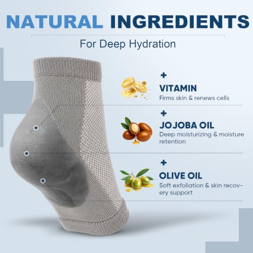 OKbutler Moisturizing Heel Socks for Cracked Heels, 2 Pairs Gray