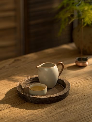 Hanobe Small Brown Round Wood Candle Holder Tray - 7.8" Centerpiece