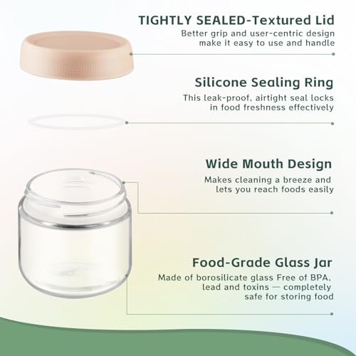 2 Pack Glass Overnight Oats Containers, 10 Oz Stackable Mason Jars with Lids