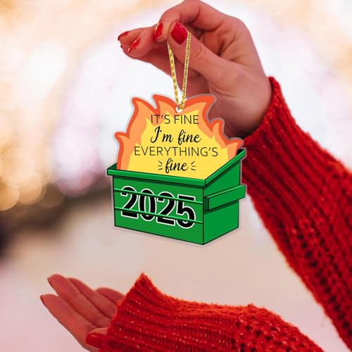 Funny 2025 Dumpster Fire Christmas Ornament - Everything's Fine