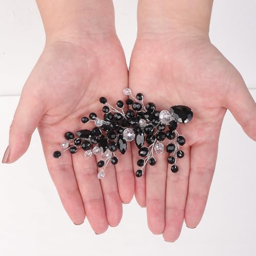 Teyglen Black Rhinestone Crystal Hair Barrette Wedding Hair Clip