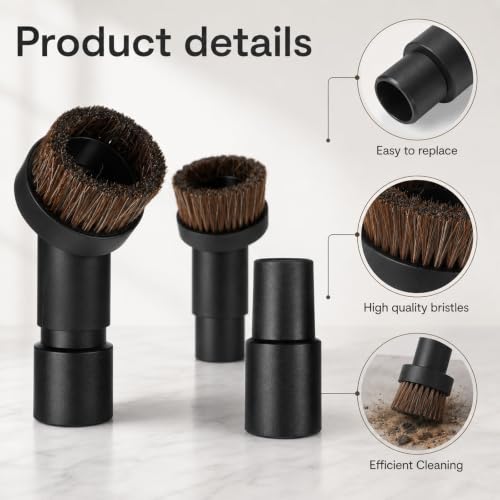 Horse Hair Vacuum Brush Attachment Set - 1-1/4" Round Dusting Brush (2 Pack)