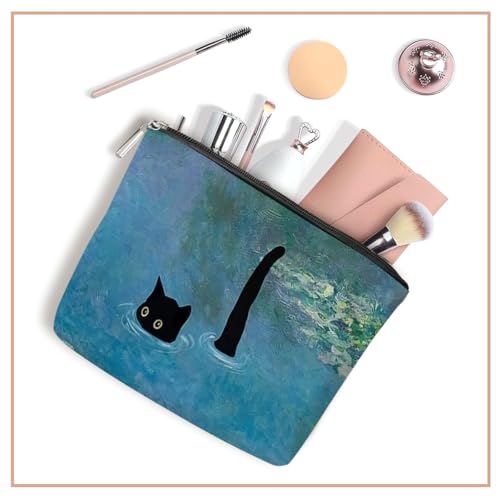 FTIRPW Funny Black Cat Makeup Bag - Water-Resistant Travel Cosmetic Pouch