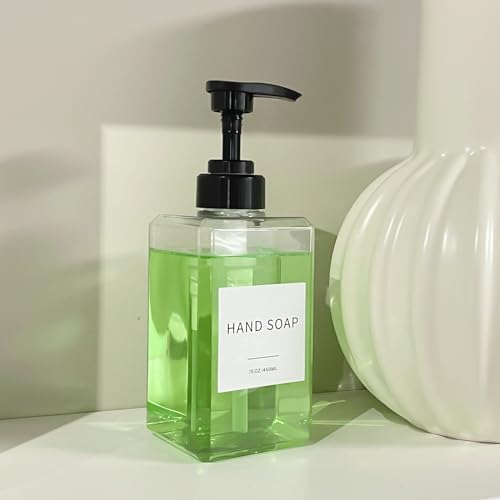 Lewistin 15oz Clear Soap Dispenser Set (2-Pack) with Waterproof Labels