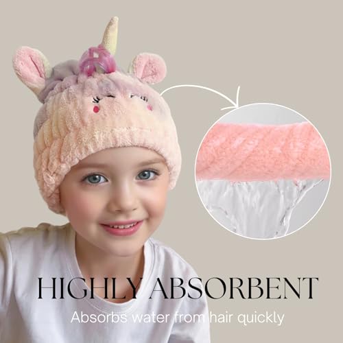 LCBD Unicorn Microfiber Hair Towel Wrap for Kids - Quick Drying Hair Cap