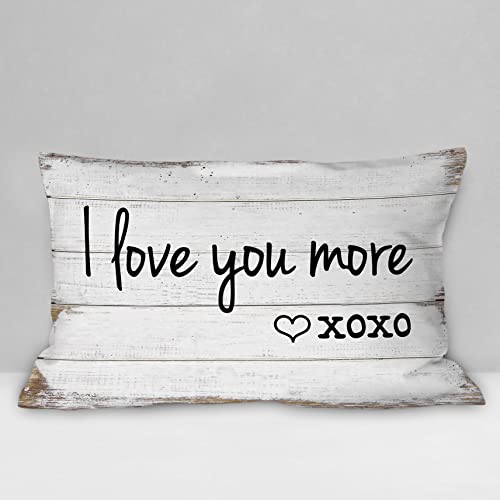 Rustic I Love You More XOXO Throw Pillow Cover - Funny Couples Decor