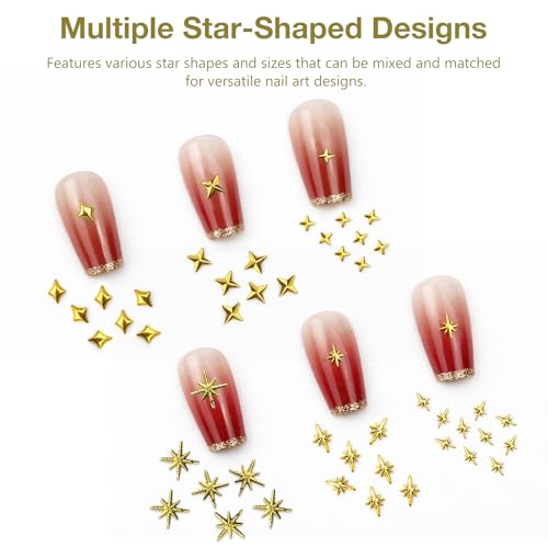 Gmlawsc 3D Gold Star Nail Charms Set - 2 Boxes Metallic Star Studs