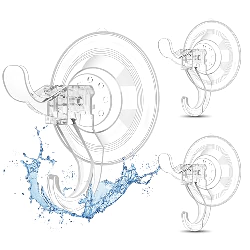 Goabroa 3 Pack Suction Cup Hooks - Clear Double Hooks for Flat Surfaces