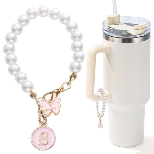 LUHOHI Pearl Initial Charm for Stanley Cup - Letter-Pink S Accessory