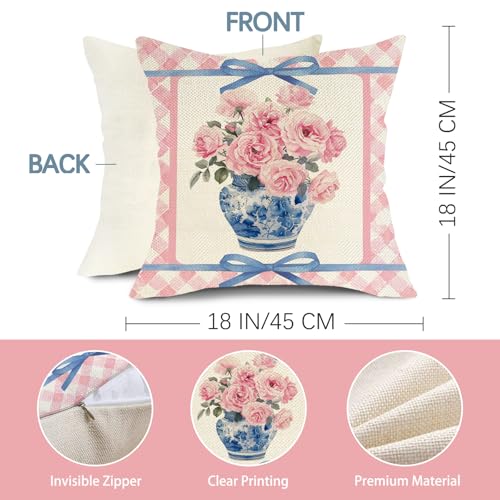 Pink Rose Decorative Throw Pillow Covers - Set of 2, 18x18