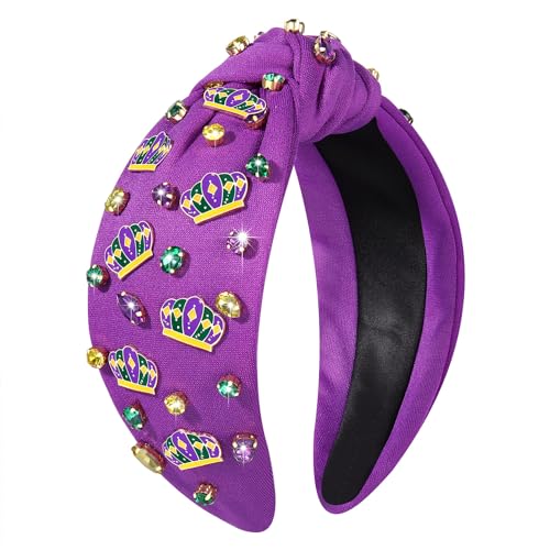 Mardi Gras Crown Headband Purple Crystal Jeweled Carnival Hairband