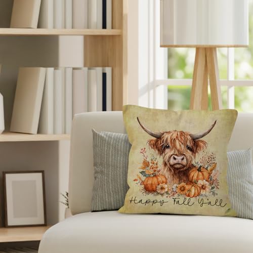 Vintage Fall Cow Throw Pillow Cover 18x18 - Rustic Farmhouse Design