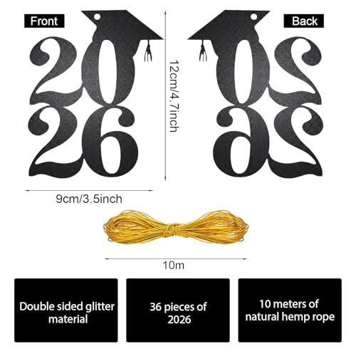 Chinco 36 Pcs Graduation Party Decorations 2026 Glitter Cutouts