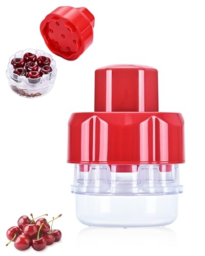 Bulk Cherry Pitter Tool with Clear Collection Container - Red