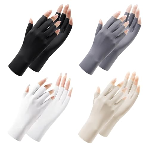 4 Pairs Sun Protection Gloves for Women - Fingerless, Non Slip, UV Protection for Gel Nail Lamp, Cycling, Running