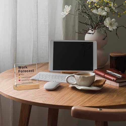 Acrylic Office Desk Sign - Coworker Appreciation Gift with Wooden Stand - Acrylic Work Forecast